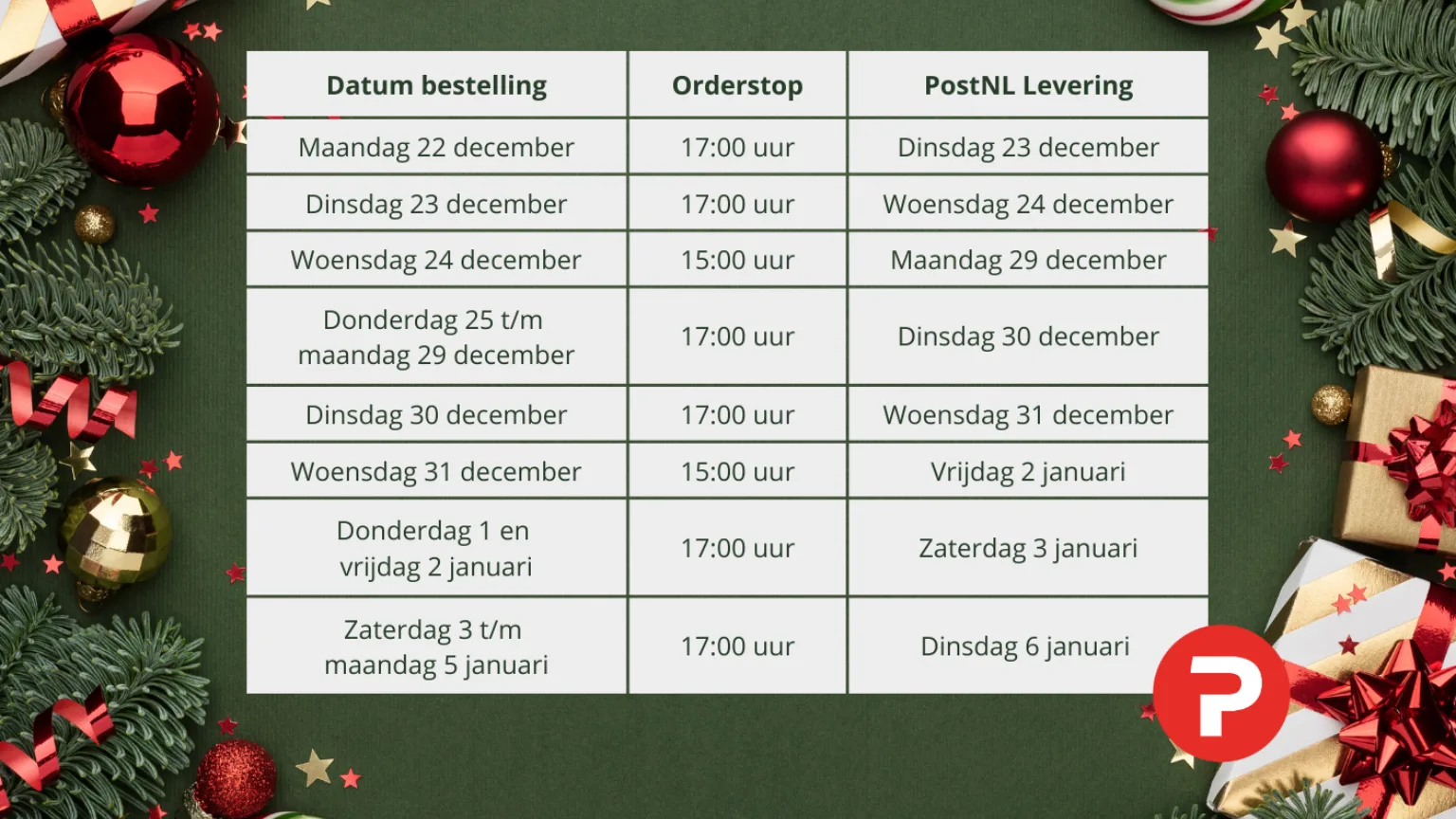 Openingstijden feestdagen Pitshop 2